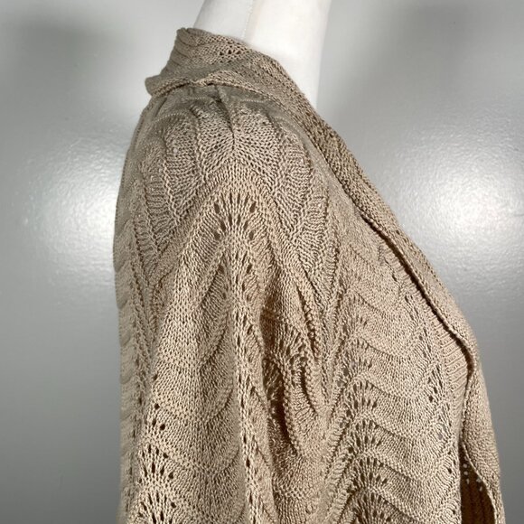 Joseph A Tan Shawl Collar Open Weave 3/4 Sleeve Cardigan Sweater XL - Picture 11 of 13